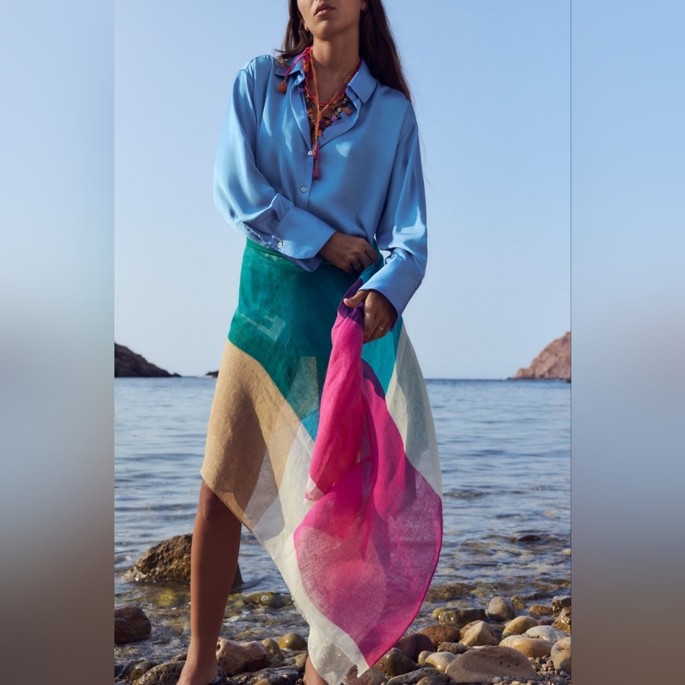 COLOUR BLOCK LINEN BLEND SCARF